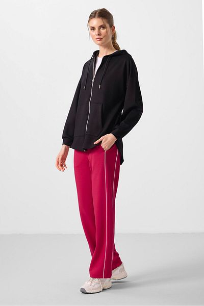 TOMMY LIFE Black Soft Textured Hooded Oversize Women's Tunic Sweatshirt - 97302