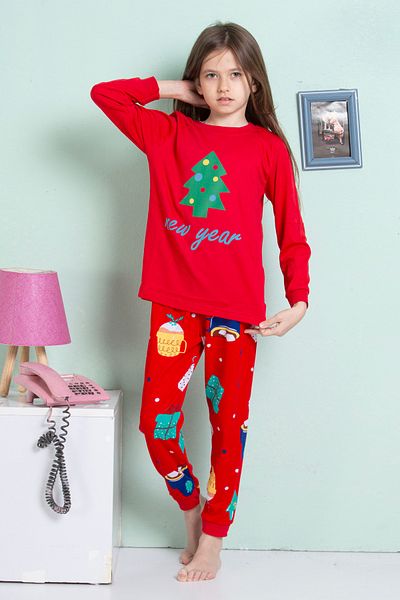 ROSAMİNA Girl's 100% Cotton Christmas Tree Pattern Pajama Set
