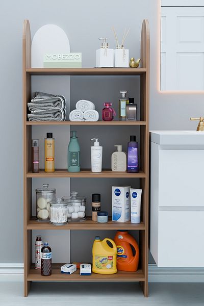Limnizza 5-Shelf Modern Bathroom Organizer Shelving Unit Multipurpose Storage Rack Towel Holder Shampoo Holder Cabinet