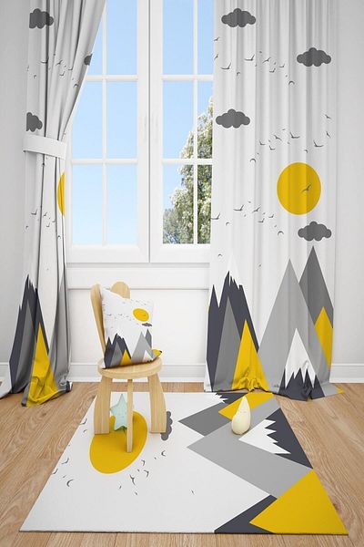 dekomingo Yellow Gray Children's Room Background Curtain