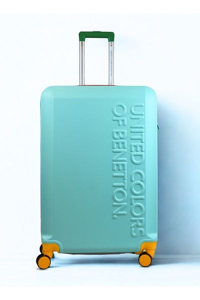 United Colors of Benetton BNTA-203X 28 Inch- Checked Hard Trolley Luggage with TSA Lock- Light Blue