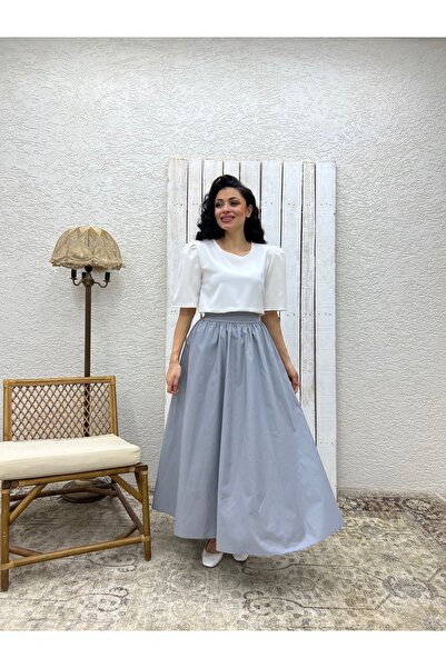 KÜÇÜĞÜM BUTİK Gray Poplin Flared Skirt