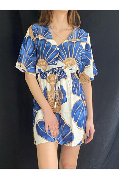 OlaLady Rochie de damă din viscoză cu decolteu în V și talie adunată