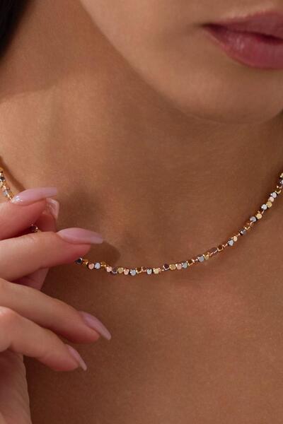 EG Jewels Atelier Minimal Gold Silver Rose Küp Işıltılı Kolye
