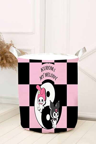 dekomingo Coș de jucării în carouri cu model Kuromi și My Melody și organizat...