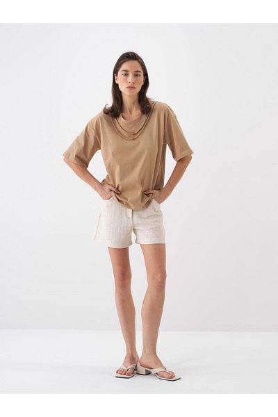 Xint Women's Camel Oversize Cotton Blouse