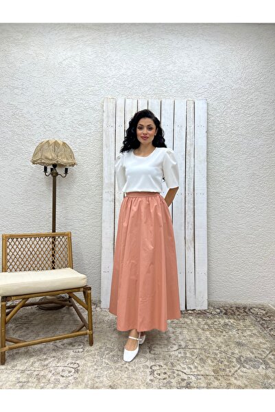 KÜÇÜĞÜM BUTİK Fusta evazată din popelin de somon