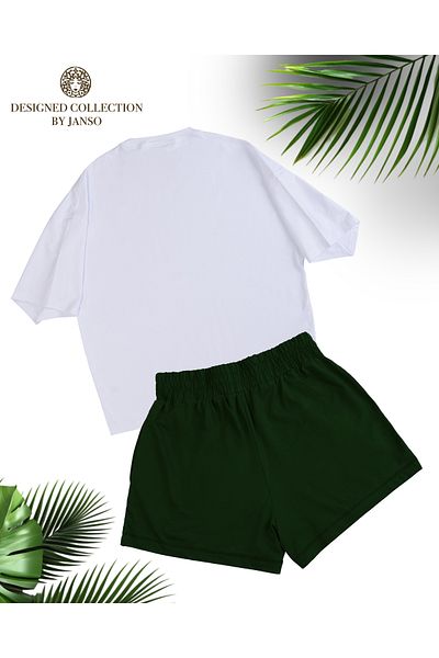 JANSO GROUP - Women's Kiss Printed Short Sleeve Tshirt-Shorts Set 2 Pieces Large Size Oversize