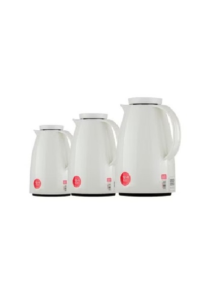 Ba&Sh باصرة طقم ترامس شاي باصرة أبيض لامع 3 قطع حجم 1.5 - 1 - 0.5 لتر