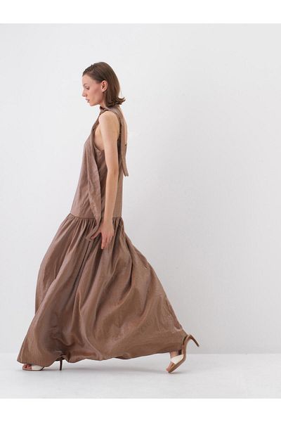 Xint Women's Brown Oversize Cotton Dress