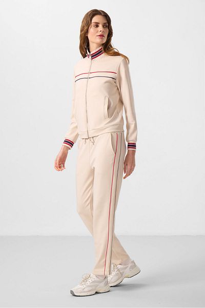 TOMMY LIFE Μπεζ πλεκτό με απαλή υφή με όρθιο γιακά Oversize Γυναικεία αθλητική φόρμα - 95350