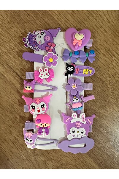 Luxmon Cataramă pentru fetiță cu figurine mixte de 14 piese Kuromi, cu agrafă și pix