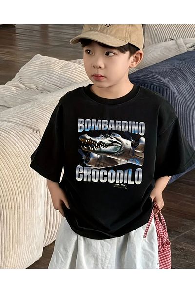 Touz Moda Tung Tung Tung Sahur Printed Kids Black Unisex T-Shirt