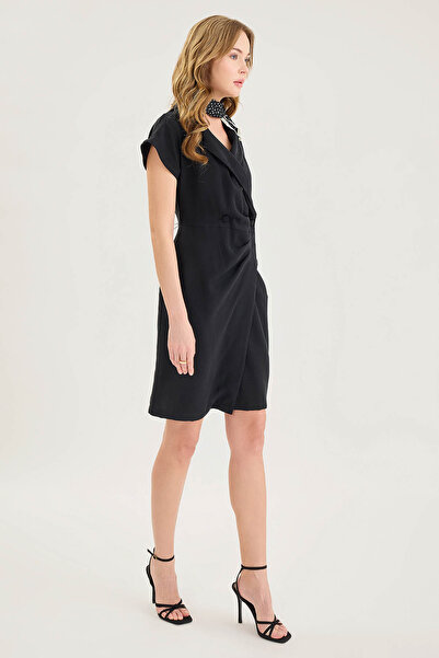 Vitrin Button Detailed Gathered Front Mini Dress