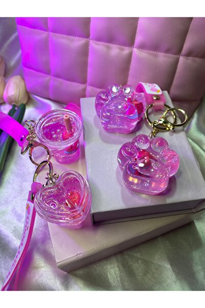 TATLIŞ 1 ADET pembe batmayan ayıcık figürlü simli sulu anahtarlık/hediyelik ç...