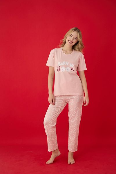 Lavint Homewear Floral Patterned Cotton Lycra Pajama Set
