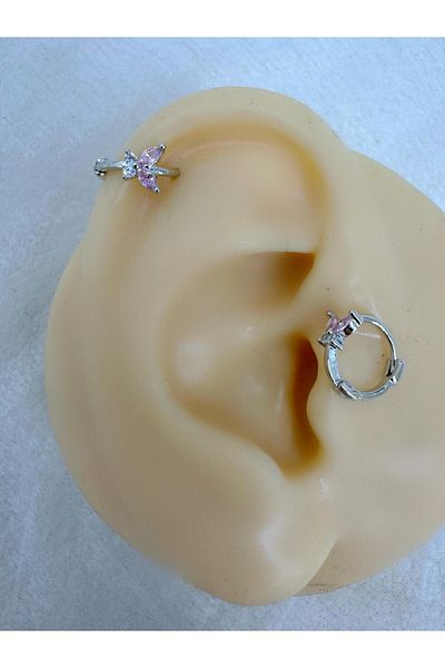 Arescollection Helix Piercing with Pink Zircon Stone 8mm Closed Numbolic Wireless Diyanglica