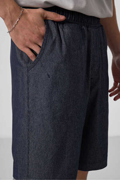 TOMMY LIFE Ανδρικό σορτς Chino με υφασμένο ελαφρύ ελαστικό τζιν Navy Blue Standard Fit - 81290