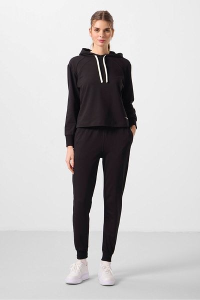TOMMY LIFE Γυναικεία αθλητική φόρμα μαύρη κουκούλα Oversize - 95336