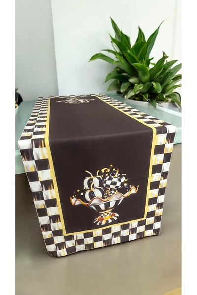 Mavi Masal Kareli Runner Örtüsü Mutfak Sofra Yemek 36x110 Cm