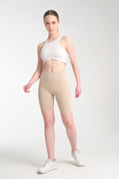 MRS.MODA Women's Mink Color High Waist Gathering Korean Fabric Sports Shorts