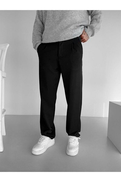 ablukaonline Men's Baggy Fit Elastic Waist Comfortable Trousers Black