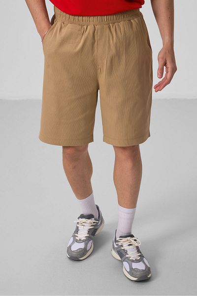 TOMMY LIFE Σκούρο μπεζ Standard Fit υφαντό ελαφρύ εύκαμπτο ανδρικό σορτς Chino - 81290