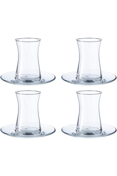 Paşabahçe Pasabahce 95290 Heybeli Tea Set 165 Ml, 4 Tea Cups and Doily, 308 Ml, Glass, Transparent, 8 Pieces