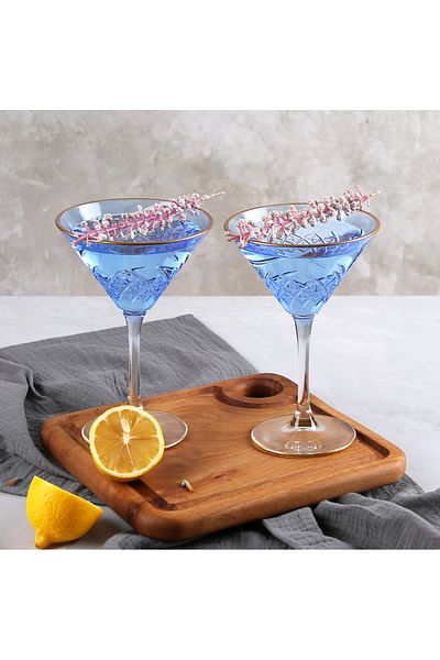 ADAMODART Gilded Decorated Martini Cocktail Glass & Goblet Set of 2 - Blue