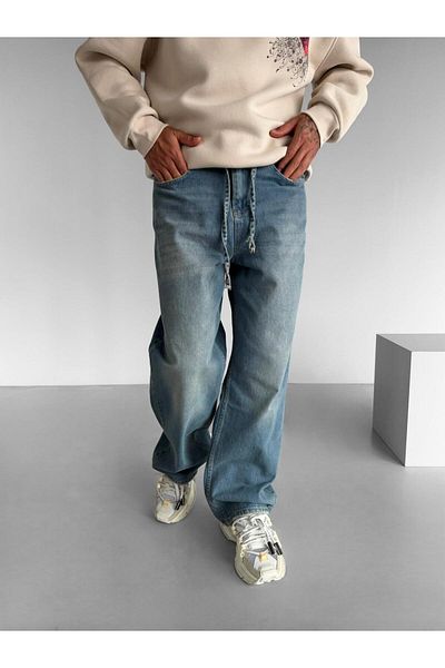 ablukaonline Ανδρικό τζιν παντελόνι σκούρο μπλε Super Baggy με ζώνη