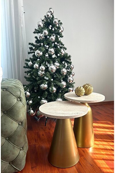 desping Bottle Modern Mantar Sehpa 2li Bohem Sehpa Çap 40cm Alüminyum Ayak Su...