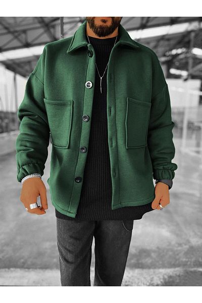 ablukaonline Πράσινο Ανδρικό Oversize Basic Άνετο Μπουφάν