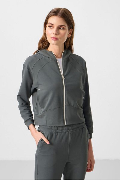 TOMMY LIFE Γυναικεία αθλητική φόρμα Oversize με φερμουάρ Khaki - 95328