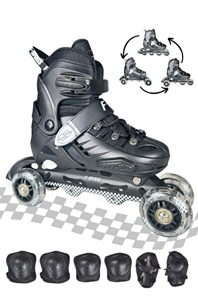 Toyaş Black Seri Tek Teker Işıklı Paten Dizlik Dirseklik Setli Çocuk Pateni T...