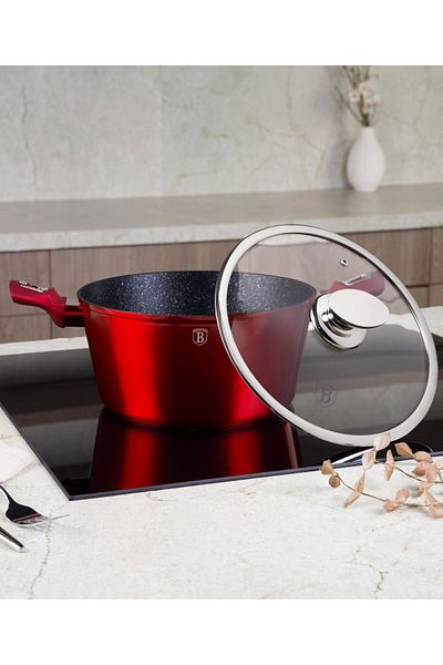 Berlinger Haus Nonstick Pot Casserole With Lid 20 Cm Burgundy Metallic Line