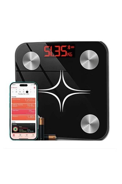 Depox Smart Electronic Bathroom Scale, Smart App, Illuminated Digital Display, Thermometer, Maximum 180 Kg