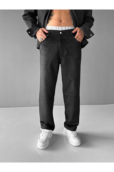 ablukaonline Μαύρο Suede Basic Παντελόνι - Φαρδύ πόδι και εφαρμογή