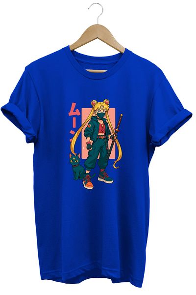 remonz Tricou pentru femei cu imprimeu Anime Sailor Moon Usagi Katana, 100% bumbac, tricou cu decolteu rotund