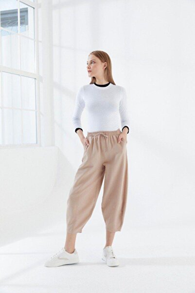 Genel Markalar Dadali Beli Lastikli Şalvar Pantolon Vizon