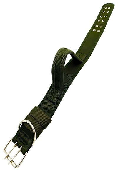 Tasma Market Khaki Green Handled Soft Textured Column Dog Collar Dog Tactical Collar