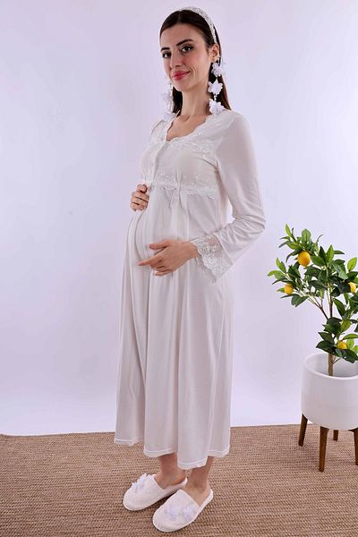 ByLohusa Effortt Ecru Maternity Maternity Nightgown Byl 224042
