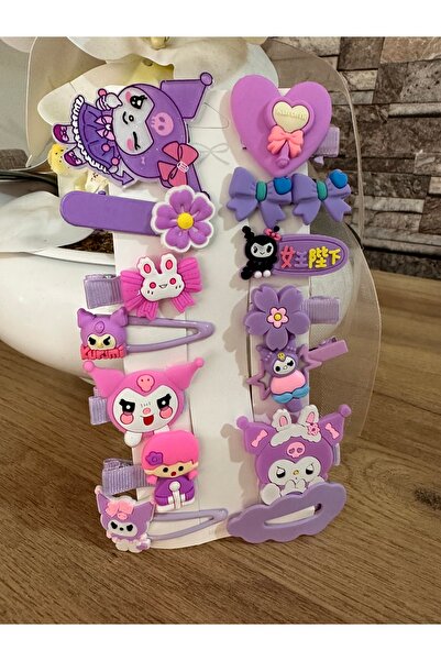 Luxmon Cataramă pentru fetiță cu figurine mixte de 14 piese Kuromi, cu agrafă și pix