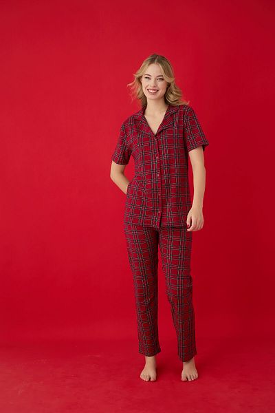 Lavint Homewear Set pijamale din bumbac cu model în carouri Lycra