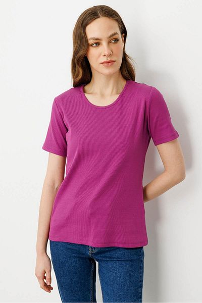 Desen Triko Tricou de damă cu mânecă scurtă din bumbac cu decolteu în formă de O