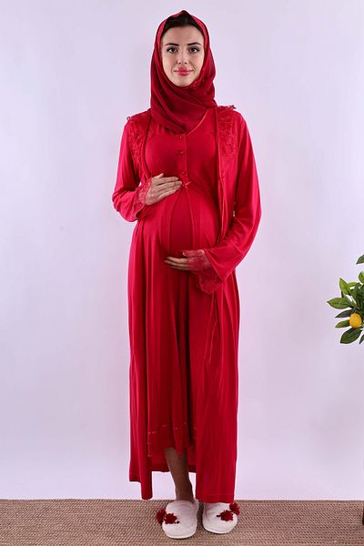ByLohusa Effortt Cherry Hijab Dressing Gown Maternity Maternity Nightgown Set Byl2T80252