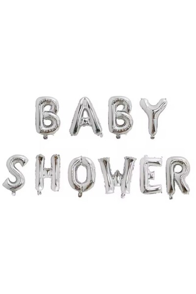 Flippy Metallic Foil Balloon Set – Baby Shower 40cm Letter Balloons, Silver (Includes Straw, Threa