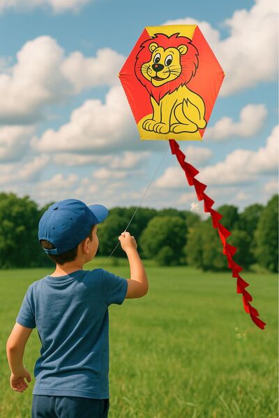 hak-iş oyuncak Altıgen Uçurtma Aslan Modeli 50mt Ipli