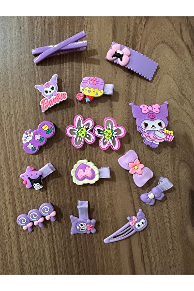 Luxmon Cataramă pentru fetiță cu figurine mixte de 14 piese Kuromi, cu agrafă și pix