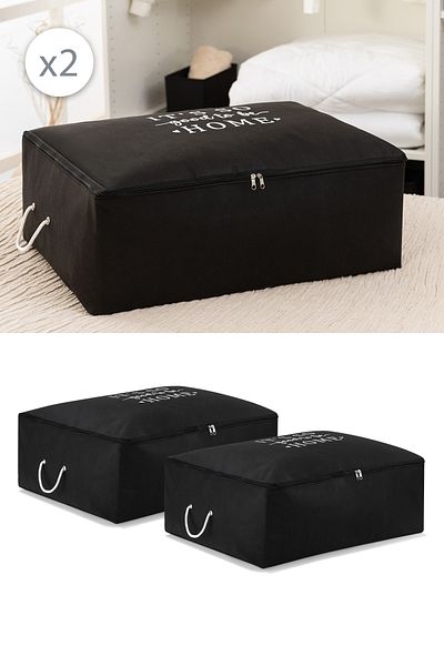 REKHOME Set of 2 Black Large Size under Base Sofa Bed Type Pillow Quilt Sweater Organizer Clothing Storage Bag