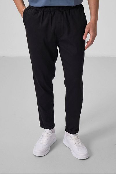 TOMMY LIFE Μαύρο ανδρικό παντελόνι Chino με υφαντό ελαφρύ, ελαστικό, κανονική εφαρμογή - 82175